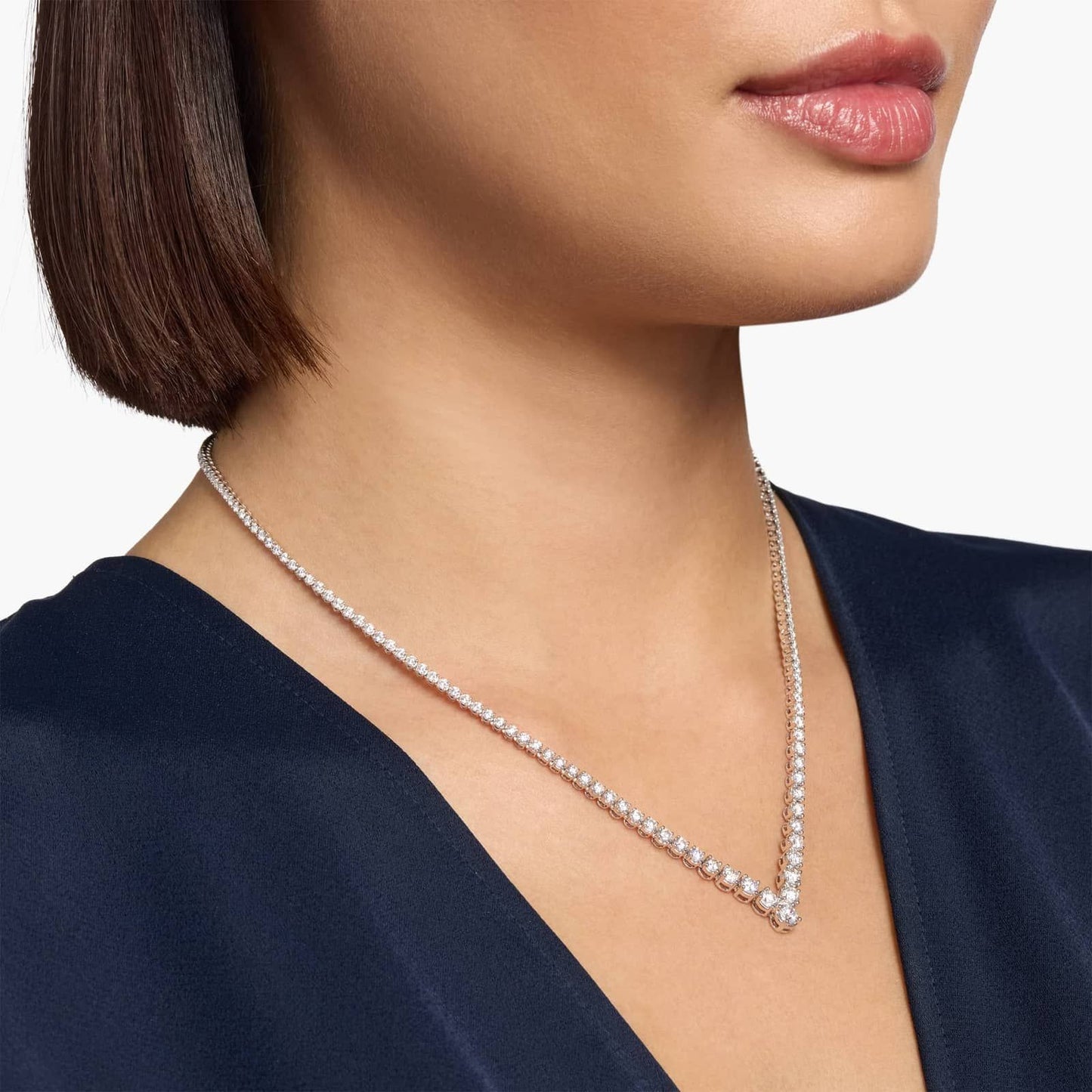 Diamond Chevron Eternity Necklace In 14k White Gold