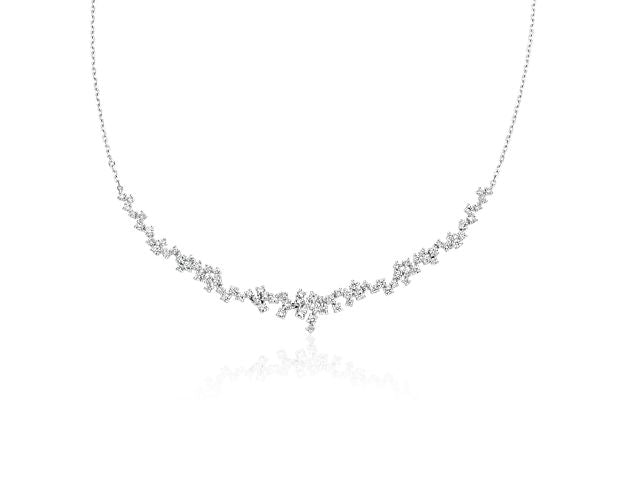 Diamond Scatter "V" Necklace In 14k White Gold