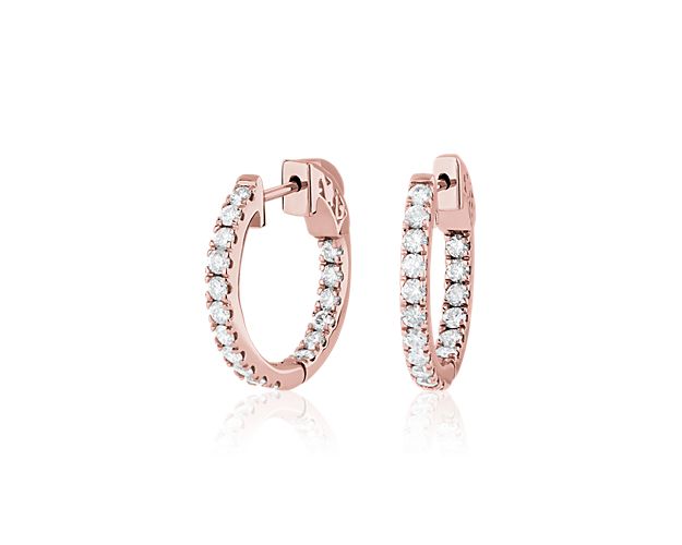 Eternity Diamond Hoop Earrings In 14k Rose Gold