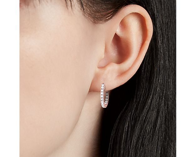 Eternity Diamond Hoop Earrings In 14k Rose Gold