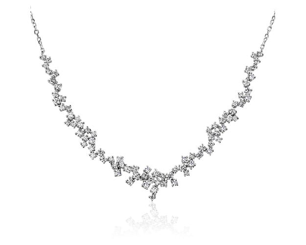 Diamond Scatter "V" Necklace In 14k White Gold
