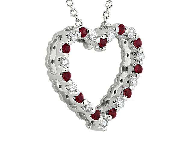 Floating Ruby And Diamond Heart Shaped Pendant